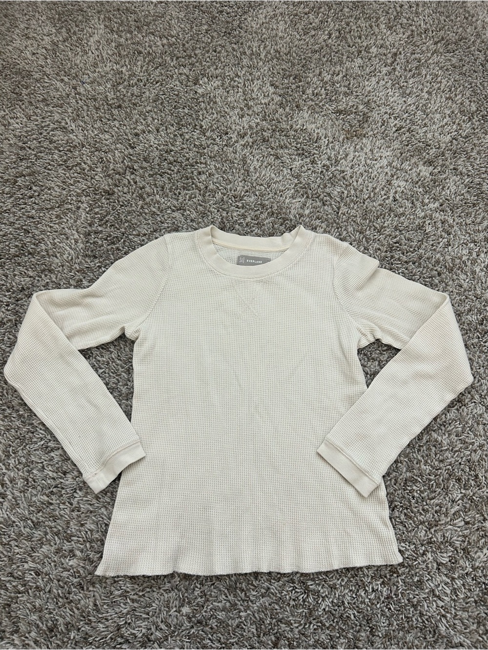 Everlane The Waffle Knit Crew Neck Organic Cotton Top Women's Small Cream